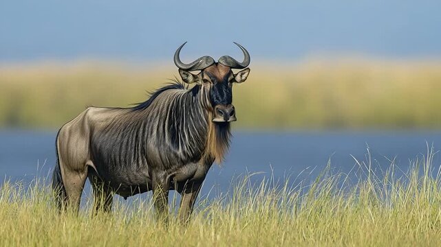 exotic wildebeest gnu eating animal africa video