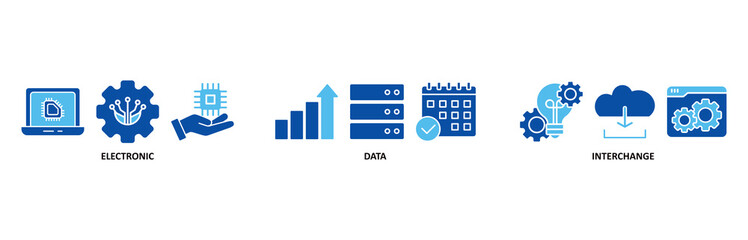 EDI icon set In Blue Style vector illustration for electronic data interchange of business documents standard format with a cloud server, exchange, database, file, chart, automation, and process icon