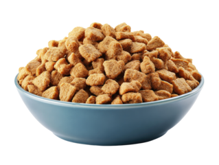 Light brown, cubed food in a light teal bowl