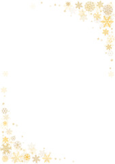 Christmas snowflakes corners background. Winter gold snow falling minimal letter, greeting card decoration. Vector illustration