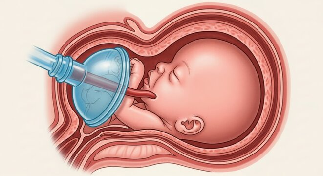 Amniocentesis procedure visualized with fetus and amniotic sac detailed view illustration