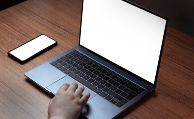 Laptop and smartphone with PNG screen for template mockup. Background for advertising text. Space for design.