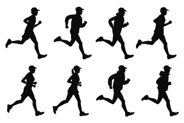 Person running in winter bundle silhouette isolated on white background