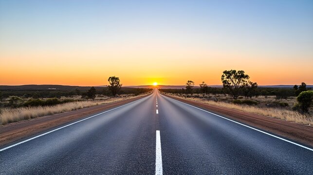Asphalt Road Sunset Western Australia Outback Landscape