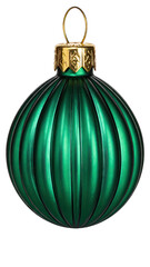 A single green ribbed Christmas ornament with a gold cap.