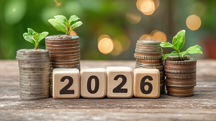 Financial Growth and Future Investment Concept with Year 2026 and Green Plants Spouting Upwards