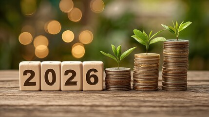 Growth of Investment in 2026 with Coins and Green Plants Representing Financial Prosperity