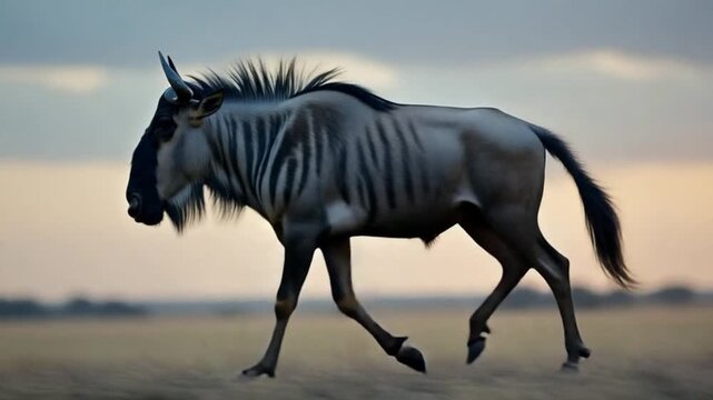 Wildebeest, gnu eating african savanna video	
