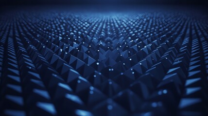 Obraz premium Abstract dark blue geometric pattern with sharp pyramids and glowing highlights, futuristic background
