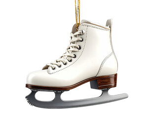 Elegant White Figure Skating Boot Ornament Hanging Detail.