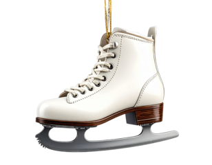 Elegant White Figure Skating Boot Ornament Hanging Detail.