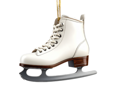 Elegant White Figure Skating Boot Ornament Hanging Detail.