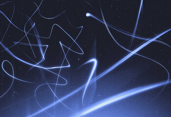 Abstract blue light trails weaving across a starry dark background, capturing dynamic motion, futuristic technology, digital art aesthetics, and creative scientific visualization