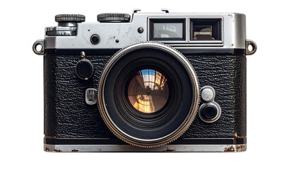 Vintage camera with lens reflections and metallic textures, placed diagonally &mdash; photography, nostalgia, and creativity theme PNG.