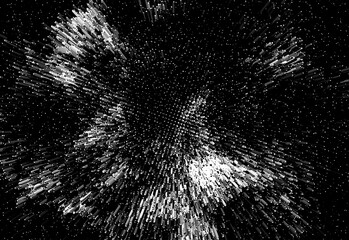 Abstract cosmic particle burst in dark space forming a dynamic starfield spiral with motion texture, suitable for futuristic design, digital art, science, and tech themed projects