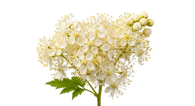 Delicate white meadowsweet flower bloom isolated white