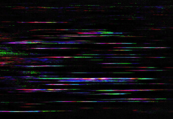 Abstract glitch art with colorful horizontal streaks across a dark background, creating a high tech digital aesthetic suitable for backgrounds, design projects, and futuristic visuals.