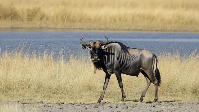 peaceful wildebeest gnu animal video