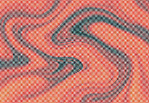 Abstract marbled swirl pattern with warm coral pink and cool teal blue tones blending in fluid art textures, suitable for modern backgrounds, branding visuals, and creative design