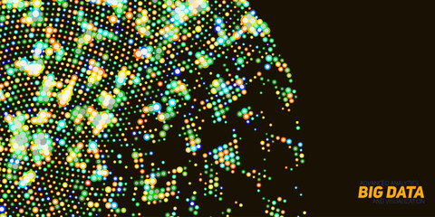 Round big data information visualization. Social network, financial analysis of complex databases. Visual information complexity clarification. Intricate data technology