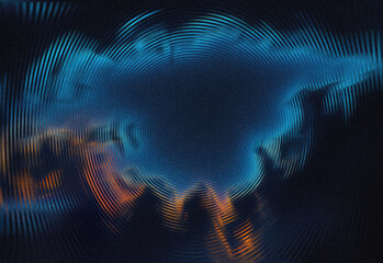 Abstract digital artwork featuring a luminous blue vortex with orange accents swirling through dark space, conveying dynamic motion, energy, data visualization, futuristic design