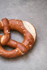 Delicious traditional Bavarian Brezeln or pretzels with a brown salty crust. German Pretzel Brezel. Food on Oktoberfest
