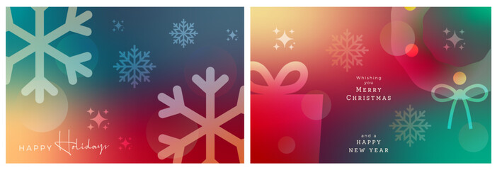 Merry christmas happy new year and holidays backgrounds. Modern festive vector illustration templates, festive banners, holiday greeting cards, web design, social media, marketing.