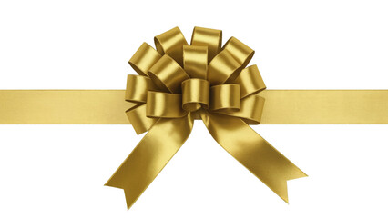 golden bow and ribbon gift present concept . Isolated on transparent background, png