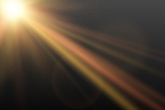 Bright sun in the upper left corner with long golden, yellow, and red rays across the illustration, with soft glows, sparkles, and light effects on a checkered background.