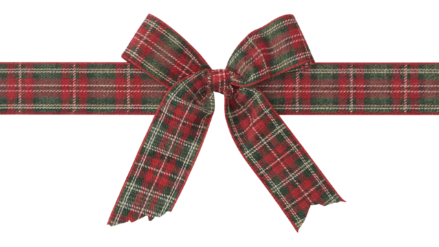 Festive Ribbon Bow in tartan pattern for celebration and gifts . Isolated on transparent background, png