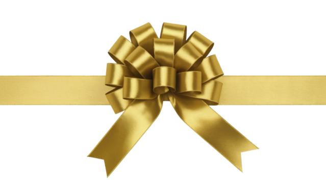 golden bow and ribbon gift present concept . Isolated on transparent background, png