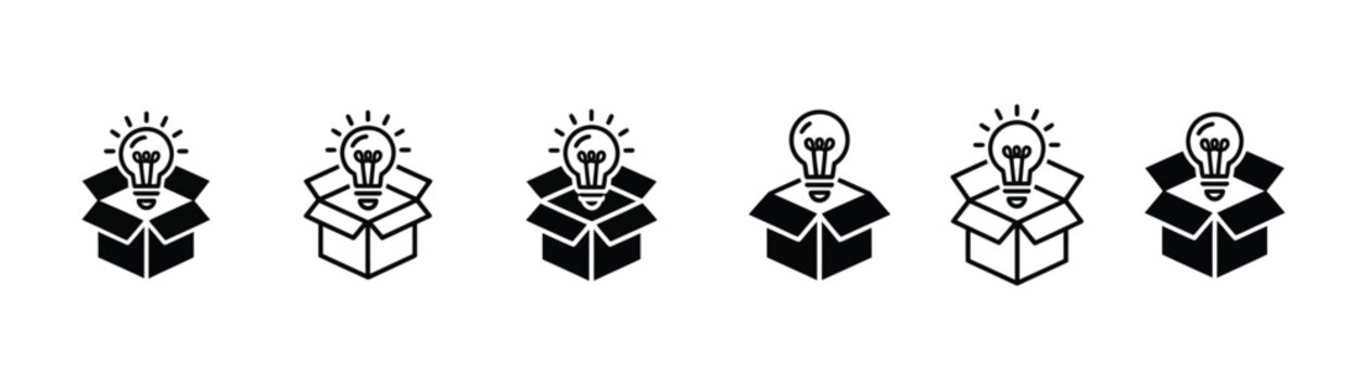 Idea Out of the Box Vector Icon Set. Innovation and Creative Solution Concept Symbols for Business and Startup.
