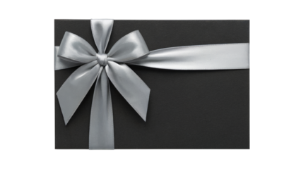 elegant gift box with satin ribbon and bow in dark and gray colors . Isolated on transparent background, png
