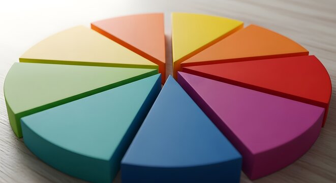 Colorful pie chart showing business statistics and market share, representing data analysis and financial performance