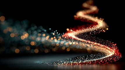 Abstract colorful bokeh light composition forming spiral pattern resembling a holiday tree, no physical objects.