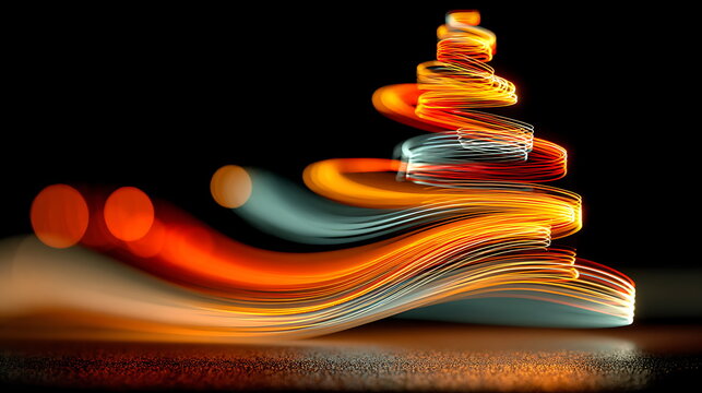 Abstract colorful bokeh light composition forming spiral pattern resembling a holiday tree, no physical objects. - Powered by Adobe