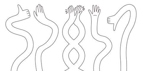 Line Hand Arm Gesture Flexible Set. Long Hand Hold Abstract Collection