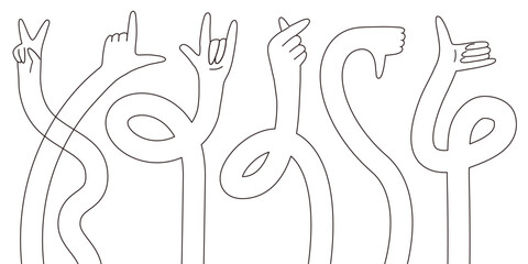 Line Hand Arm Gesture Flexible Set. Long Hand Hold Abstract Collection