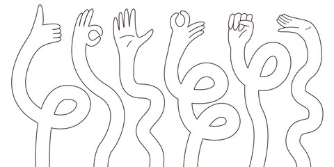 Linear Hand Arm Gesture Flexible Set. Long Hand Hold Abstract Collection