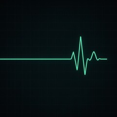 Naklejka premium An electrocardiogram line against a dark background shows a flat tracing that suddenly becomes active, creating bright, neon-green spikes. It represents the return of life, energy, and hope.