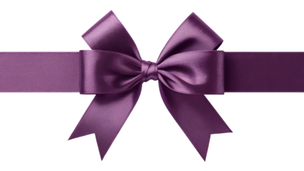elegant purple bow gift tied with silk ribbon . Isolated on transparent background, png