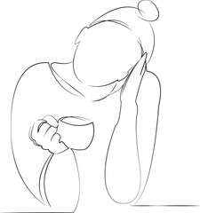 One continuous line drawing on white isolated background. Minimalism linear illustration. person, woman, cup, hot drink, indoor, drink, female, happy, home, lifestyle