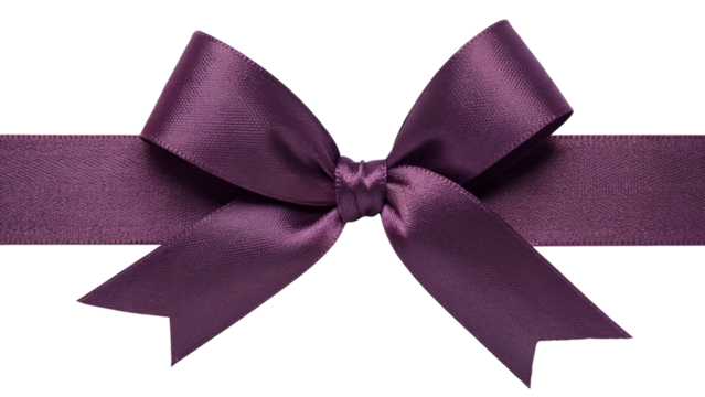 elegant and simple purple ribbon bow tied in a perfect form . Isolated on transparent background, png