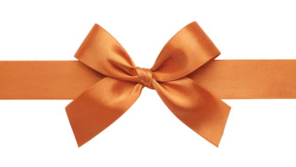 Elegant orange ribbon tied into a bow . Isolated on transparent background, png