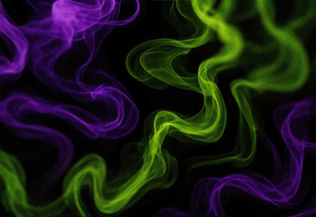 Abstract neon smoke swirls on a dark background with vivid purple and lime green wisps, creating a dynamic moody composition ideal for design projects, branding, and art visuals