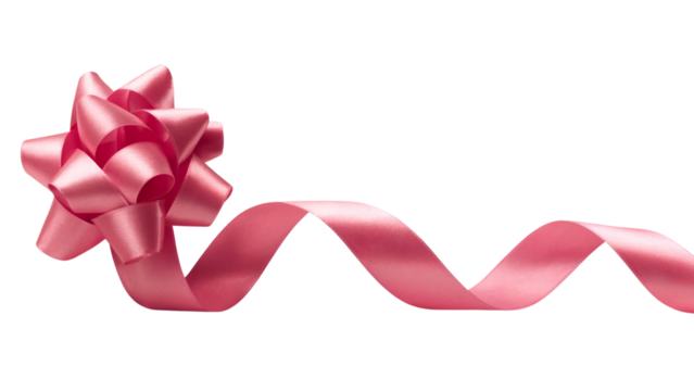 elegant pink bow with a flowing ribbon . Isolated on transparent background, png