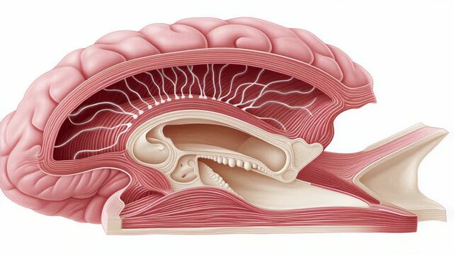 Detailed Anatomical Illustration of Human Brain Exploring Internal Structures and Complexities in Neuroscience Education and Brain Anatomy