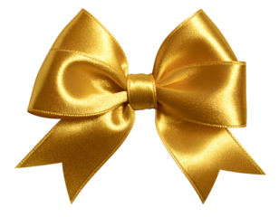 Elegant golden satin ribbon bow, tied intricately
