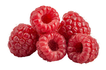 vibrant close-up of fresh red raspberries . Isolated on transparent background, png