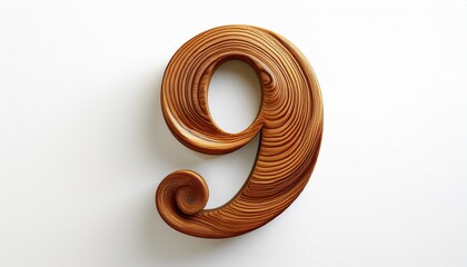 stylish wooden swirl number nine isolated on white background